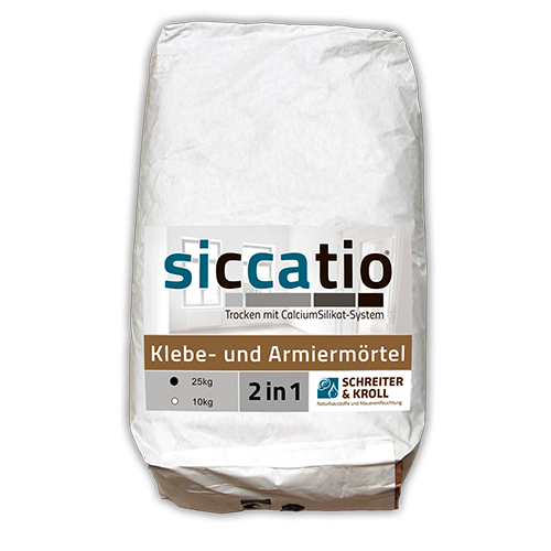 siccatio Kalk-Klebe-Armiermörtel 25kg zur Schimmelsanierung mit Kaliumsilikat Klimaplatten von Schreiter & Kroll